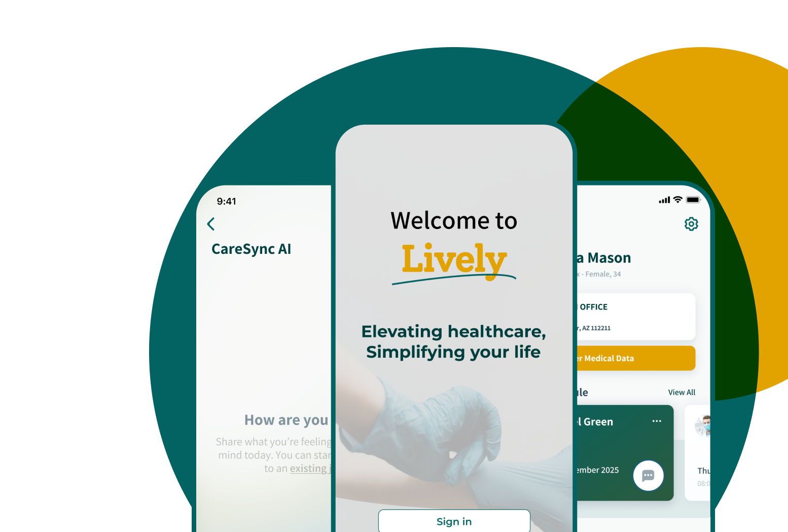 Lively + CareSync AI app screens