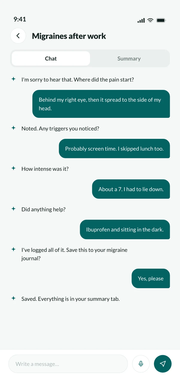 CareSync chat with the summary toggle