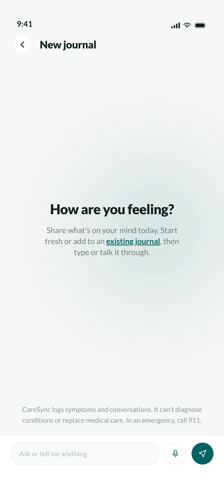 New journal screen with the text field and the mic button