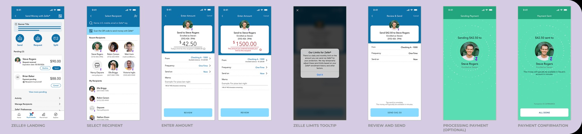 Rebuilt Zelle send flow for iOS 16 with a refreshed landing, limit tooltip and updated components across every screen.